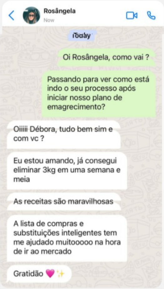 Print original completo da conversa com Rosângela, participante do programa Transformando Hábitos