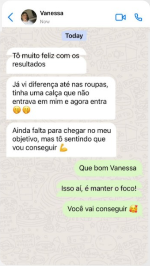 Print original completo da conversa com Vanessa, participante do programa Transformando Hábitos